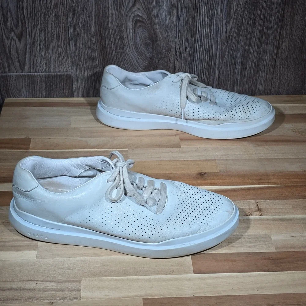 Cole Haan Grand Series Laser Perforated Leather Sneakers 12M White Mens‎